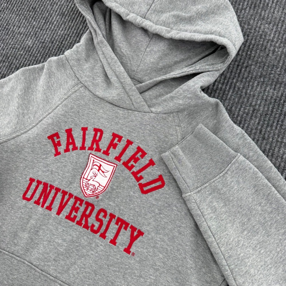 League Fairfield University Mens M Gray Victory Hoodie Sweatshirt Collegiate